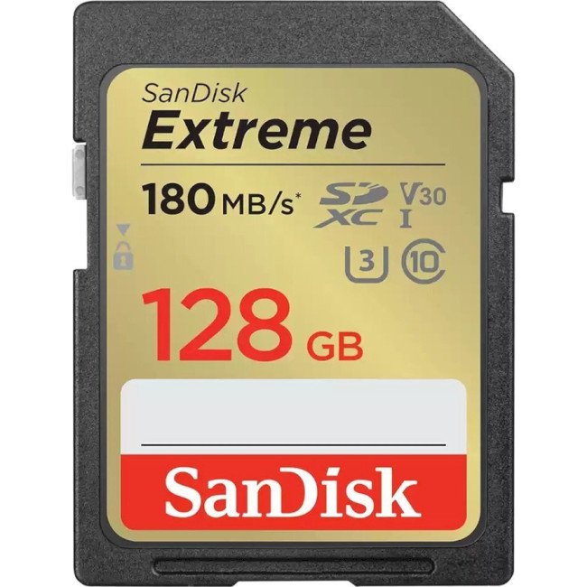 Карта памяти SanDisk SD 128GB C10 UHS-I U3 R180/W90MB/s Extreme V30 (SDSDXVA-128G-GNCIN)