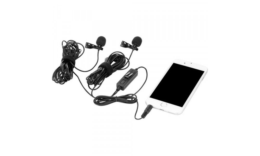 Петличний мікрофон Saramonic з 2 мікрофонними капсулями та затискачами для мікрофона для камери/телефону DSLR