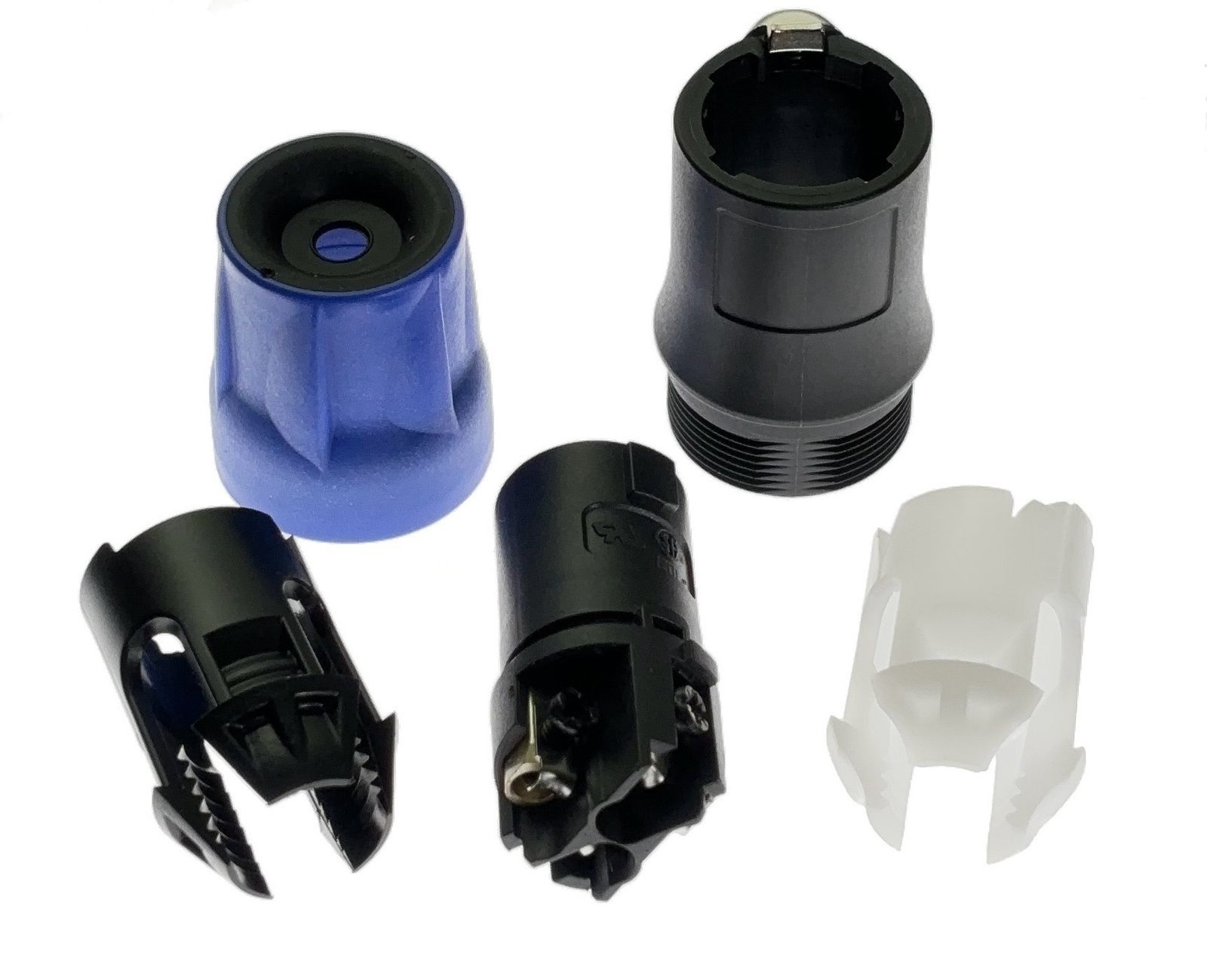 4-контактный штекер "мама" с замком, 30А rms, цанга для кабелей диаметром 5-12 мм